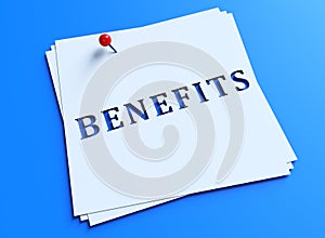 BENEFITS Concept word 3d render