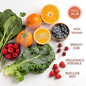 Benefits and high vitamins isolated on white background photo