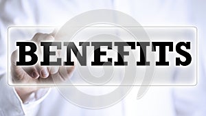 Benefits in text on a virtual screen