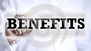 Benefits in text on a virtual screen photo