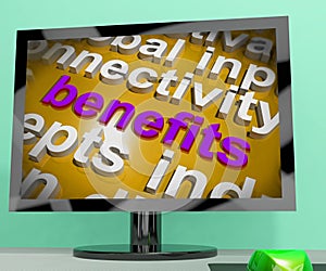 Benefits Word Cloud Screen Shows Advantage Reward Perk