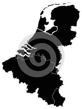 Benelux map - three states in western Europe: Belgium, the Netherlands, and Luxembourg
