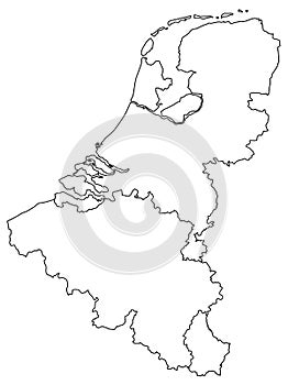 Benelux map - three states in western Europe: Belgium, the Netherlands, and Luxembourg