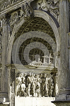 Benevento: Arco di Traiano, Roman arch, at morning