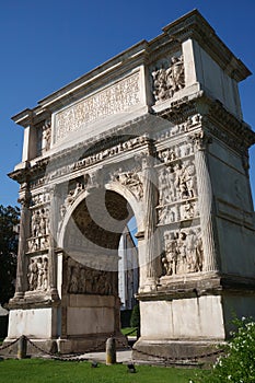 Benevento: Arco di Traiano, Roman arch, at morning