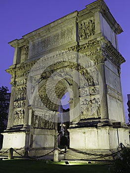 Benevento: Arco di Traiano, Roman arch, by night