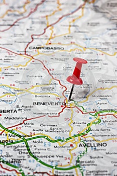 Benevento pinned on a map of Italy