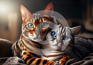 Bengal cat and British cat together as best friends