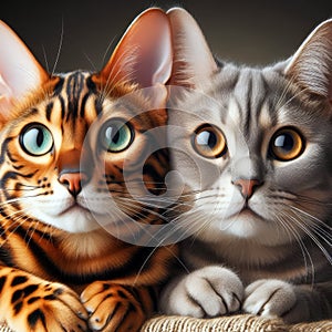 Bengal cat and British cat together as best friends