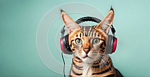 Bengal cat grooves: Feline charm in stylish headphones