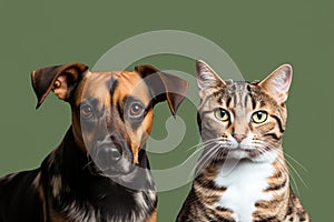 Bengal cat and Jack Russell Terrier in captivating headshot together
