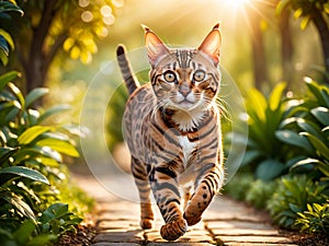 A Bengal cat playing in the park.