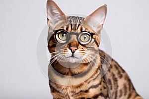 Bengal Cat Wearing Eyeglassed, Generative AI
