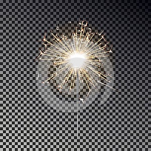 Bengal fire. New year sparkler candle isolated on transparent background. Realistic vector light eff photo