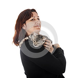 Bengal kitten and woman