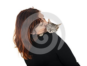 Bengal kitten and woman
