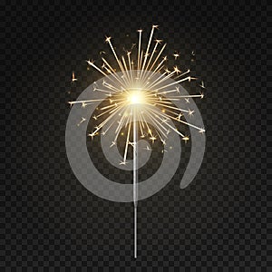 Bengal light. Burning sparkler, christmas, new year and happy birthday sparkling candle, firework isolated vector