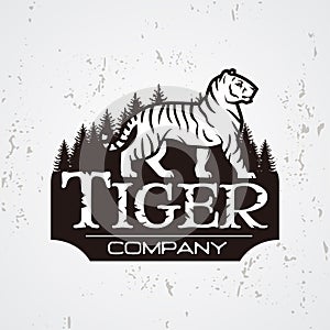 Bengal Tiger in forest logo vector. Mascot shirt design template. Shop or product illustration. Expedition insignia