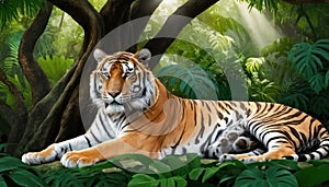 Bengal Tiger Resting in Jungle