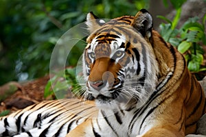Bengal tiger surveys surroundings with heightened senses, majestic gaze
