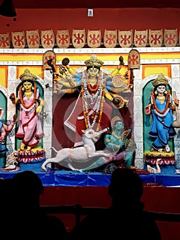 Bengali look goddess durga murti with saraswati and laxami maa