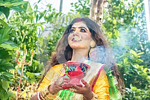 Bengali married women in traditional sari at Indian festival