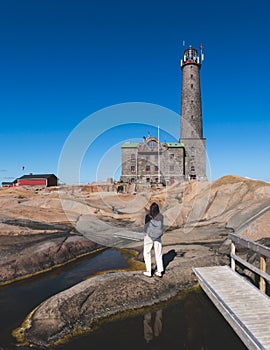 BengtskÃ¤r Lighthouse, summer view of Bengtskar island in Archipelago Sea, Finland, KimitoÃ¶n, Gulf of Finland sunny day