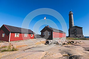 BengtskÃ¤r Lighthouse, summer view of Bengtskar island in Archipelago Sea, Finland, KimitoÃ¶n, Gulf of Finland sunny day