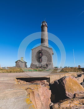 BengtskÃ¤r Lighthouse, summer view of Bengtskar island in Archipelago Sea, Finland, KimitoÃ¶n, Gulf of Finland sunny day