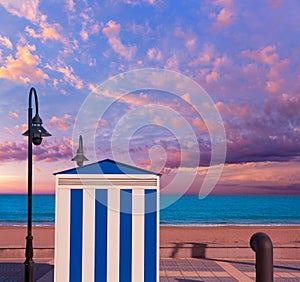 Benicasim in Castellon Benicassim beach stripes at Mediterranean photo