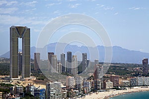 The Intempo building and its twin towers dominate the landscape at Benidorm in Spain