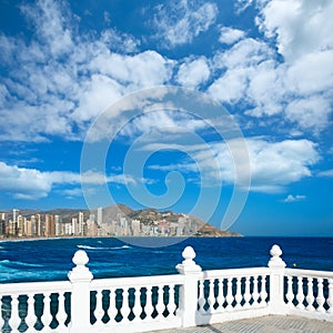 Benidorm balcon del Mediterraneo sea from white balustrade