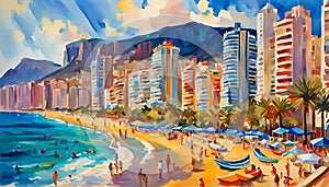 Benidorm Beach with an artistic postal style