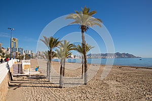 Benidorm beach Spain Poniente playa with beautiful blue sea and sky