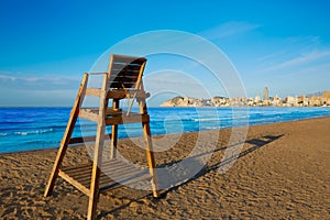 Benidorm Poniente beach watchtower seat Alicante photo