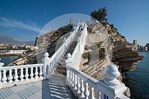 Tourists walking to the balcon del Mediterraneo in Benidorm Spain