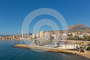 Benidorm view to Cala del mal pas beach and the boat jetty from the viewpoint photo