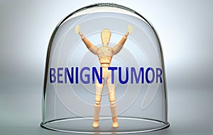 Benign tumor can separate a person from the world and lock in an isolation that limits - pictured as a human figure locked inside