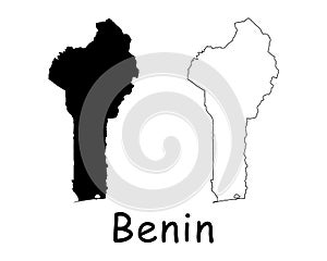 Benin Country Map. Black silhouette and outline isolated on white background. EPS Vector