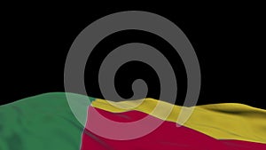 Benin fabric flag waving on the wind loop. Benin embroidery stiched cloth banner swaying on the breeze. Half-filled black