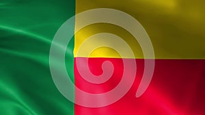 Benin flag fluttering in the wind. detailed fabric texture