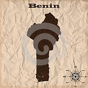 Benin old map with grunge and crumpled paper. Vector illustration