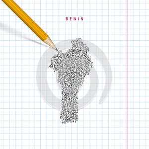 Benin sketch scribble vector map drawn on checkered school notebook paper background