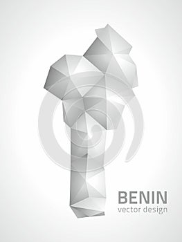 Benin vector grey and silver polygonal mosaic 3d map