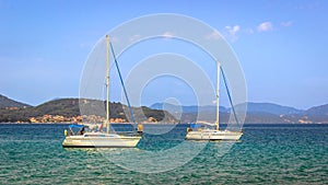 Benitses, Corfu Greece - Sail Boats in the Waters of the of the Ionian Sea off the Island of Corfu