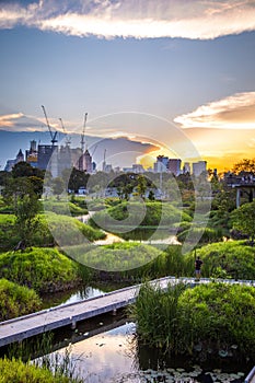 Benjakitti Park or Benchakitti forest park new design walkway in central Bangkok, Thailand