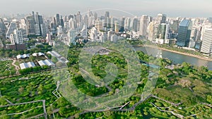 Benjakitti Park or Benchakitti forest park new design walkway in central Bangkok, Thailand