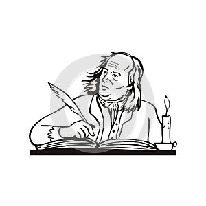 Benjamin Franklin American Polymath and Founding Father of the United States Writing Retro Black and White