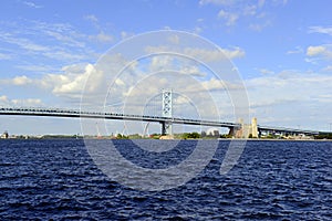 Benjamin Franklin Bridge, officially called the Ben Franklin Bridge, spanning the Delaware River joining Philadelphia photo