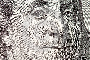 Benjamin Franklin macro from $100 dollar bill